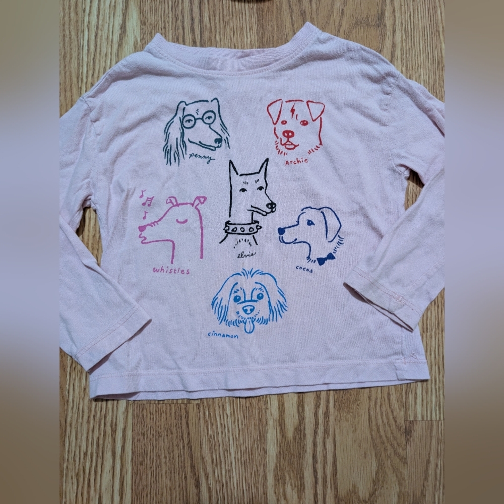 Hanna Andersson Pink Dog Graphic Long Sleeve Tee 100% Cotton 100 4T